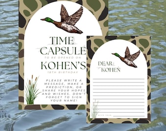 Mallard Duck Camo Time Capsule Set | 8x10” Sign + 5x7” Card | Rustic Duck Hunting Birthday Decor | Instant Download