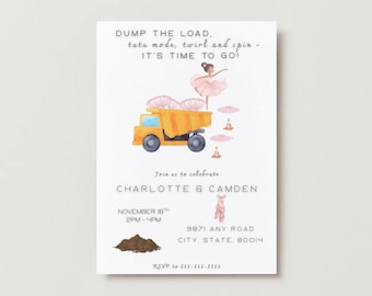 Dump Truck Ballerina Birthday Invitation: Construction Ballet Party (Digital Download Template)