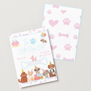 Two Let the Dogs Out Birthday Invitation | Editable Puppy Party Invite | 2nd Birthday Dog Theme | Digital Download | Pink Puppy Invitation