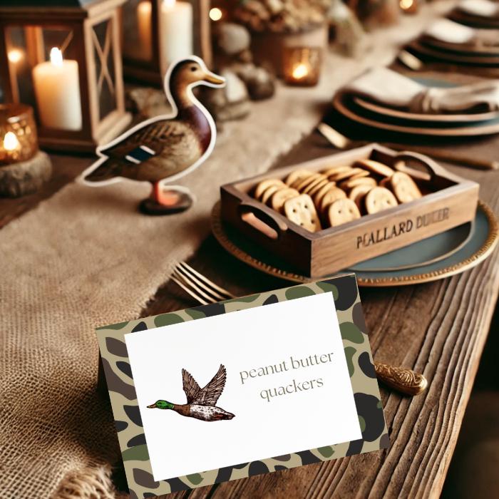 Editable Mallard Duck Label, Rustic Mallard Duck Food Tent Labels – Printable Party Labels for Hunting, Woodland, or Outdoor-Themed Events