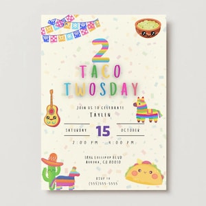 Taco Twosday Birthday Invitation | Editable Fiesta 2nd Birthday Party Template | Mexican Theme | Digital Download