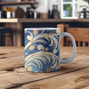 Tazza artistica blu vibrante, regalo per gli amanti dell&#39;Art Nouveau, tazza da tè in cucina