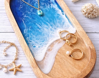 Vassoio in legno di resina oceanica: piatto da portata con decorazioni costiere