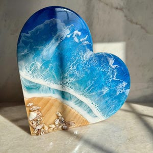 Ocean Resin Heart Decor I Epoxy Beach Wave Love Art I Unique Valentine’s Day Gift