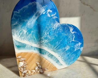 Decorazione murale in resina a forma di cuore oceanico: decorazione da spiaggia, regalo di San Valentino