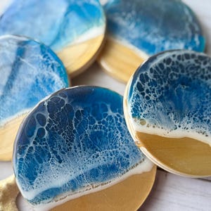 Resin Beach Coasters Set: Epoxy Ocean Wave Coastal Home Decor