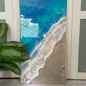 Large Resin Ocean Wall Art on Canvas, Beach Home Decor