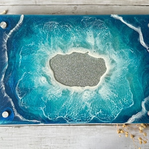 Ocean Resin Jewelry Tray l  Seaside Wave Trinket Tray l Shimmery Epoxy Accessory Tray