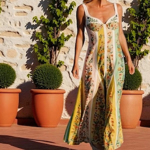 Summer Floral Print Maxi Sling Dress, Boho Long Cottage Dress, Summer Holiday Fairy Dress, Flowy Beach Vacation Dress, Garden Party Sundress