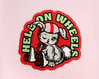 Hell On Wheels - Cute Bunny - Vinyl Sticker - 9x9cm