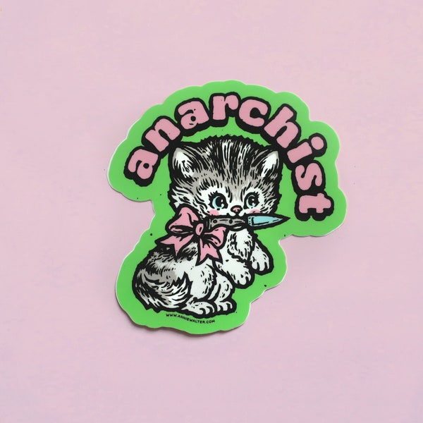 Anarchist - Cute Rebel Kitten - Vinyl Sticker - 8.5x9cm