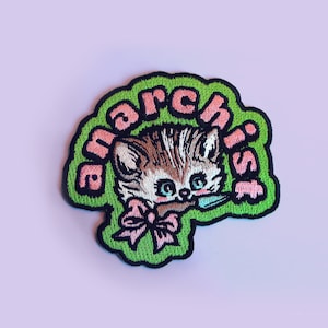 Retro Cat Patch - Anarchist - Colourful Iron On Novelty Patch - 9x8cm