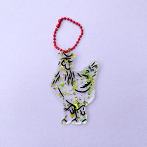 Cowboy Chook - Cute and Colourful Acrylic Bag Charm | Keyring | Multiple Colours green glitter