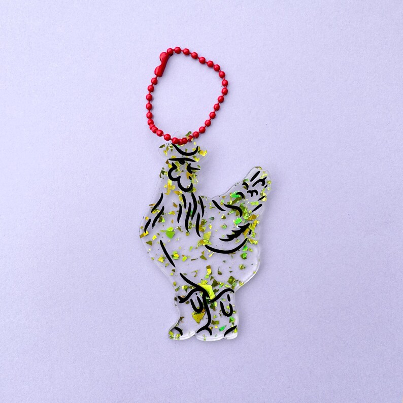 Cowboy Chook - Cute and Colourful Acrylic Bag Charm | Keyring | Multiple Colours green glitter