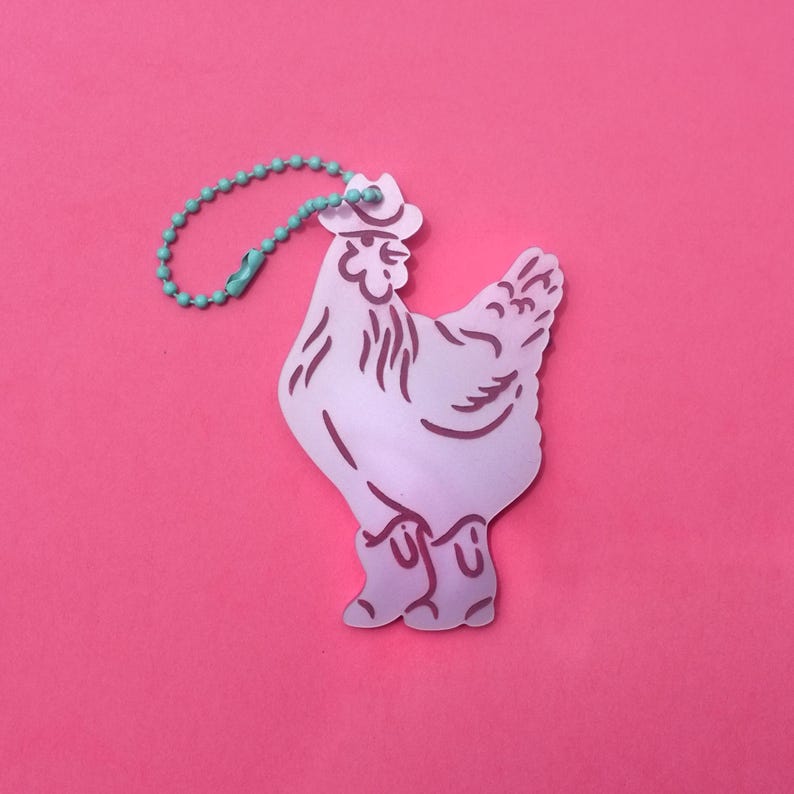 Cowboy Chook - Cute and Colourful Acrylic Bag Charm | Keyring | Multiple Colours Shiny Mauve