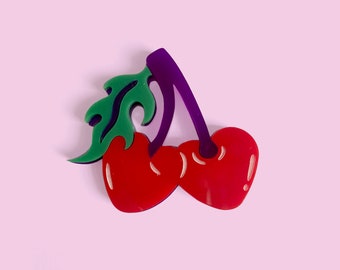 Cherry Hearts Fridge Magnet - Acrylic Laser Cut - 5 x 4cm