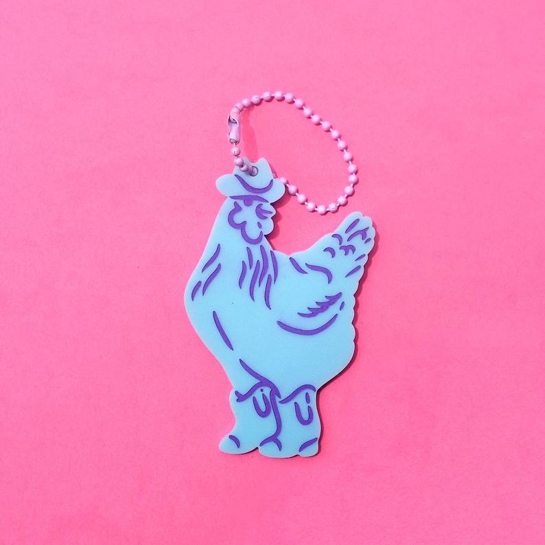 Cowboy Chook - Cute and Colourful Acrylic Bag Charm | Keyring | Multiple Colours Blue