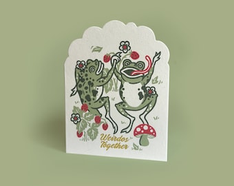 Weirdos Together - Frog-Themed Recycled Paper Valentines Card  - With Envelope!