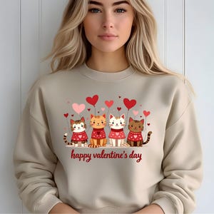 Cute Cat Valentine Sweatshirt, Cat Lover Valentine Sweater, Valentines Day Gift for Her, Funny Valentine Day Shirt, Valentine&#39;s Day Gift