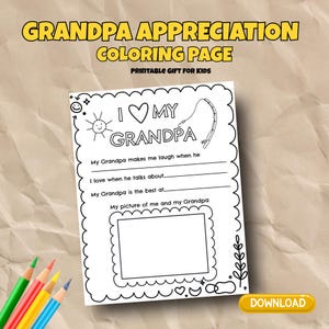 Grandpa Coloring Page – I Love My Granpma Printable | Kids DIY Gift, Father’s Day, Birthday, Grandpa Appreciation Coloring Sheet