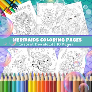 Mermaid Coloring Pages | Printable Underwater Coloring Book for Kids | Fantasy Sea Creatures Digital Download
