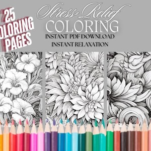 Adult  Botanical Coloring Book | Digital Download |  Relaxation Mindfulness and Calm | Anti Stress | Art Therapy | 25 pages PDF Download |