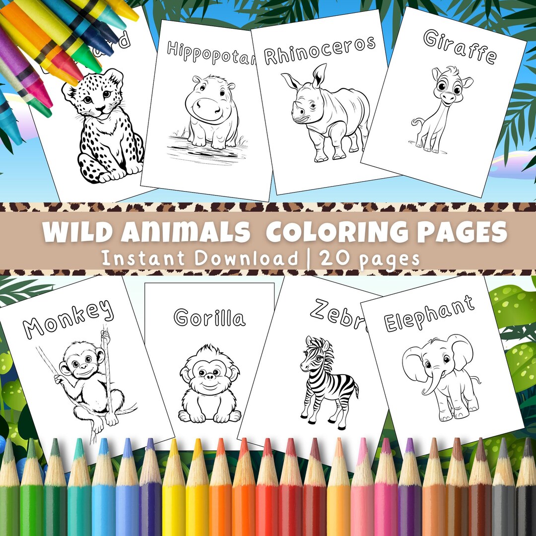 Kids Coloring Pages | Printable Pdf File | Zoo Animals Birthday Party