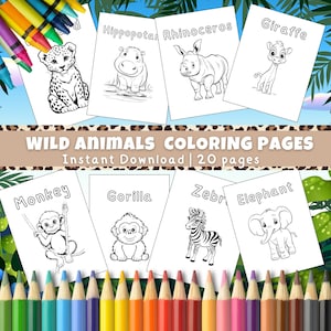 Kids Coloring Pages | Printable Pdf File | Zoo Animals Birthday Party Activity | Instant Download | Wild Animal Coloring Pages