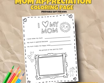 I Love My Mom Coloring Page | Kids Activity (Instant Download)