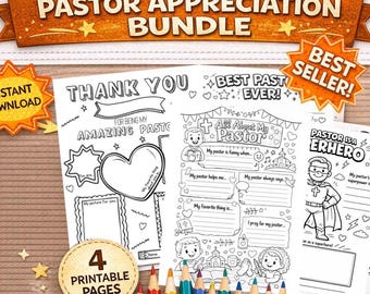 Pastor Appreciation Coloring Pages Bundle | Thank You Pastor Printable | Sunday School Kids Activity | Church Coloring Sheets PDF