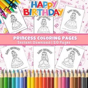Princess Coloring Sheets | Princess Coloring Pages For Kids | Digital Download | Printable Coloring Pages For Kids | Happy Birthday Activity