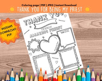 Priest Appreciation Gift from Kids | Thank You Priest Coloring Page | Sunday School Activity | Christian Printable PDF