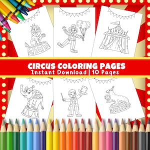 Dibujos para colorear de circo para niños / Hojas para colorear imprimibles / Actividad para fiestas de cumpleaños / Libro para colorear de verano para niños / Descarga instantánea en PDF