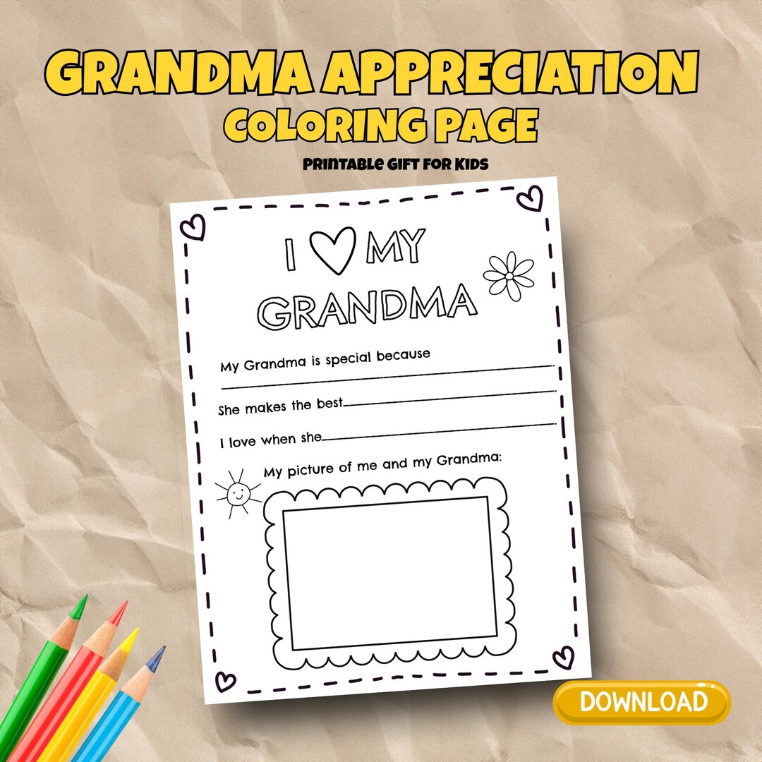 Grandma Gift From Kids Coloring Page Printable | I Love My Grandma PDF ...