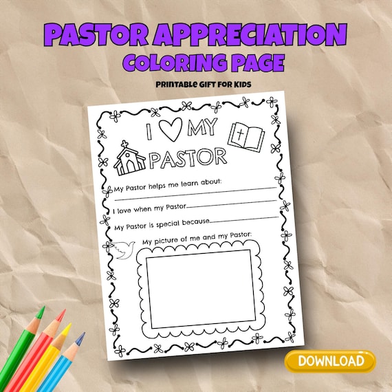 Pastor Appreciation Coloring Page | Thank You Pastor Printable | Sunday School Kids Activity | Christian Printable PDF