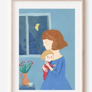 Mütter lieben Print, Poster fürs Kinderzimmer. Farbenfrohes friedliches Poster für Kinderzimmerdeko, Kunstwerk für Babyzimmer