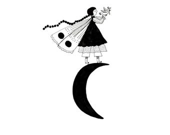 Printable 2026 Calendar, Dreamy Black and White Illustrations