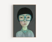 impresión de retrato de mujer, póster para sala de estar, oficina, decoración del hogar, galería de pared, mujer con gafas