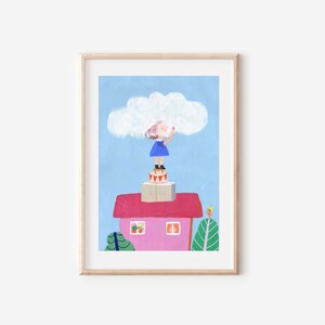 Hug with cloud Big print, mids room decore, painting for childrens room, illustration for kids image 1