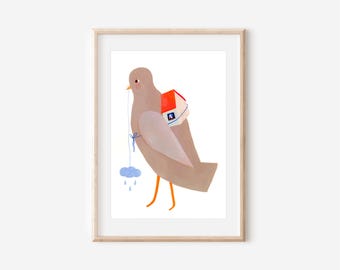 The Bird Carrying a Home Original Illustration