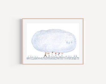 Sleeping cloud, poster,  home decor, kids room decor, play room art, wall art for kids, nature for kids, peaceful art