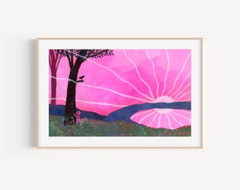 Meeting Sunset Original Gouache Painting