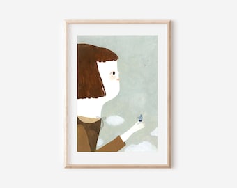 A Girl Setting Birds Free, Original Illustration