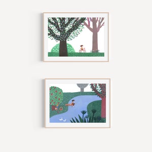 Giorni lenti, set di 2 stampe, poster per la cameretta dei bambini. arredamento della camera dei bambini, poster colorato e pacifico, opere d'arte per la cameretta dei bambini