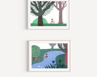 Slow days, 2 prints set, poster for nursery room. childrens room decor, colorful peaceful poster, artwork for baby room