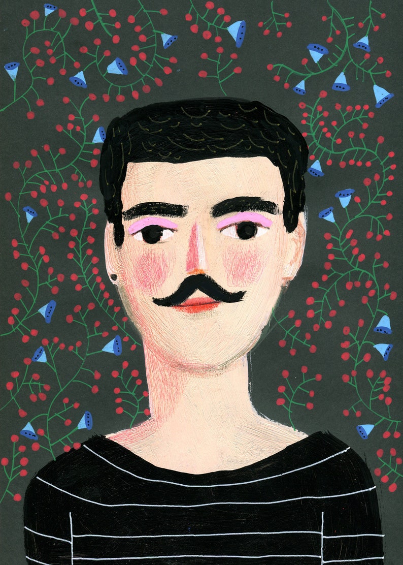 Portrait with mustache Original painting