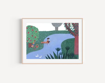 The river,  original artwork for girl's room decor, sister's room wall decor, wall art, nursery decor, baby girl  room decor
