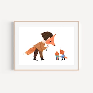 Amici della volpe, poster per la cameretta dei bambini. Decorazione per la cameretta dei bambini, poster colorato e pacifico, opera d'arte per la cameretta del neonato.