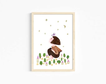 A Bird’s Surprise  print, poster for nursery room. childrens room decor, colorful peaceful poster, artwork for baby room
