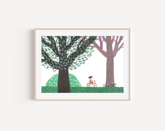 Morning walk  print, poster for nursery room. childrens room decor, colorful peaceful poster, artwork for baby room